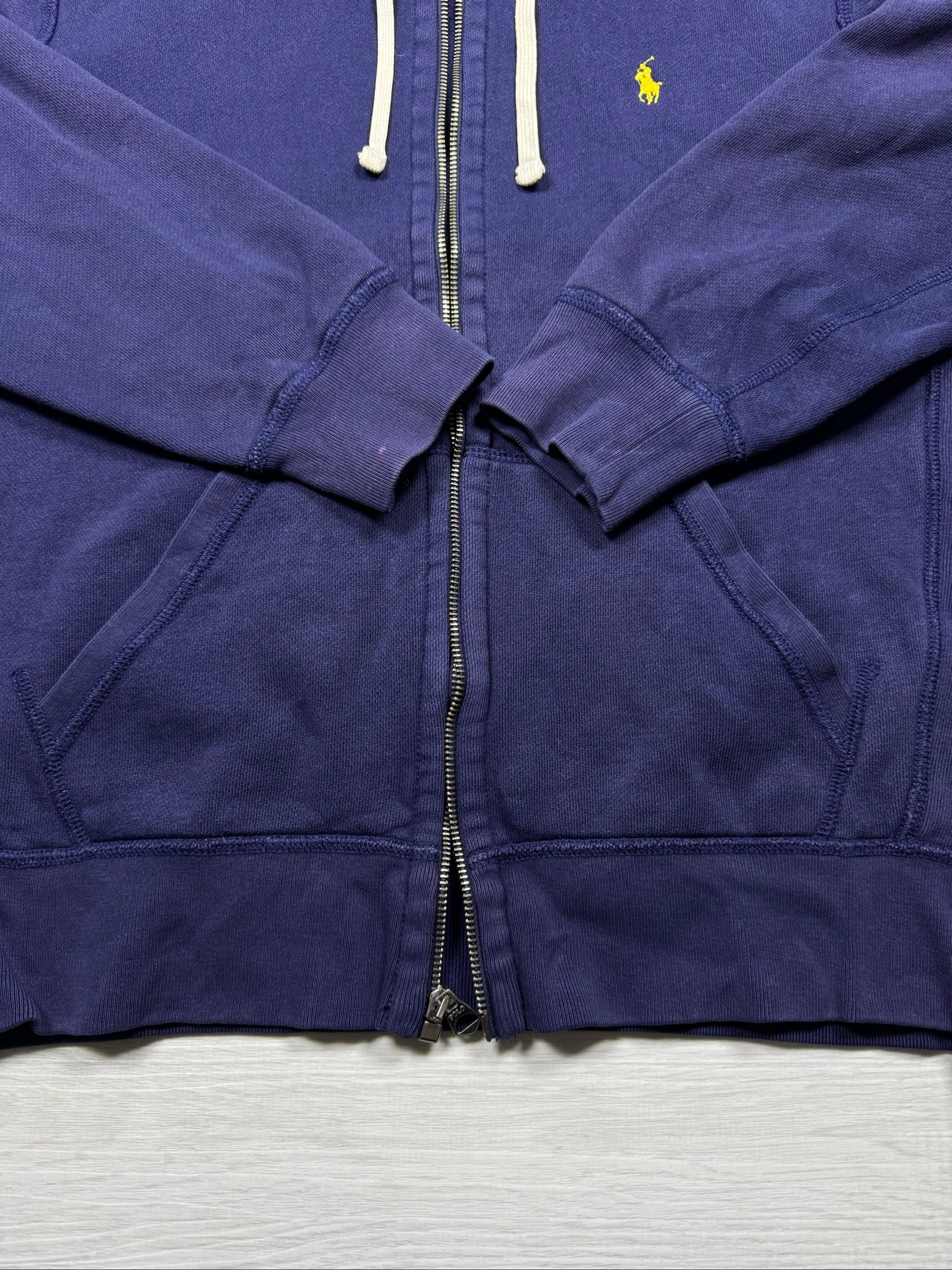 Ralph Lauren Full Zip Hoodie Navy Blue Yellow Pony Vintage Size M/L – photo 12